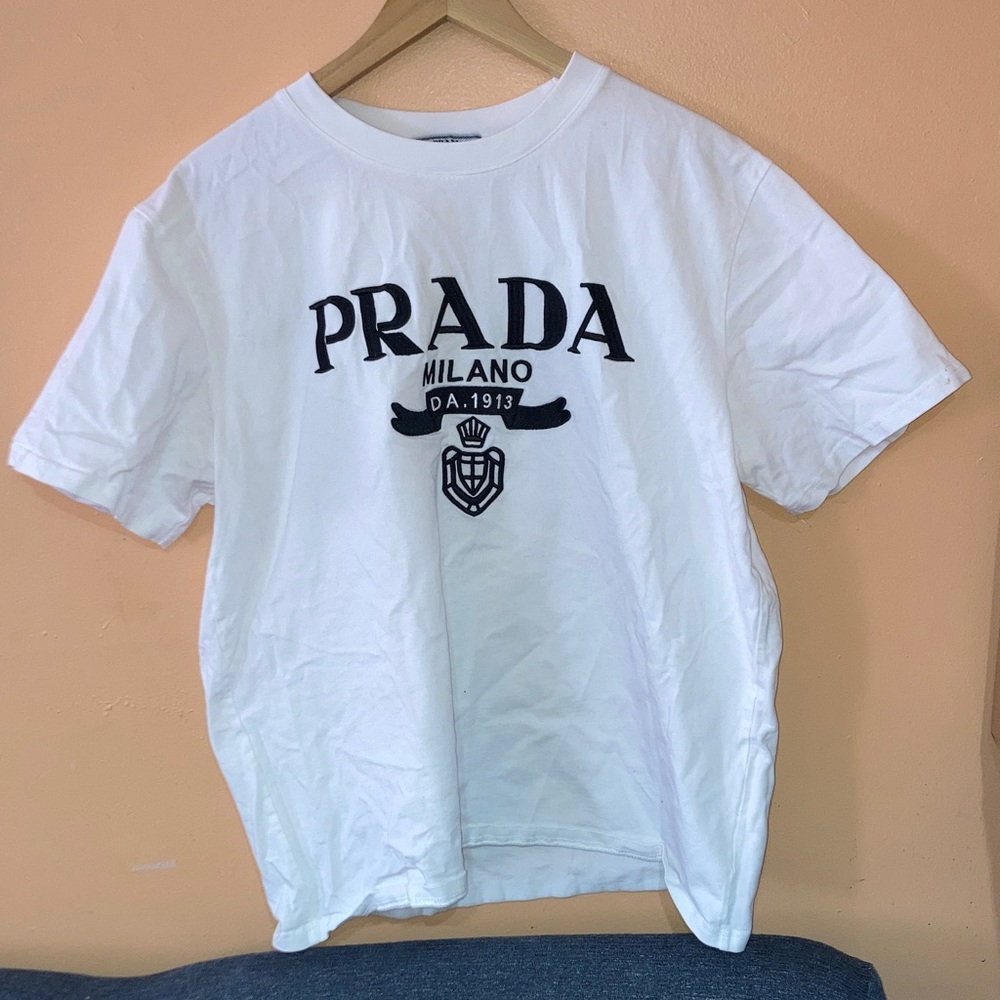 Prada White and Black Logo Men's Tee
